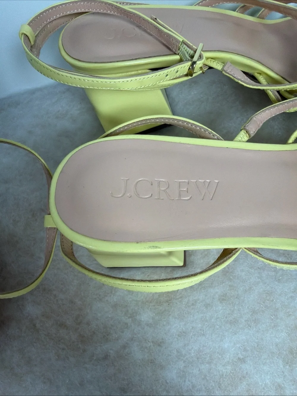 J.CREW Women's Layne Yellow Strappy-Sandal Leather Heels Size 10